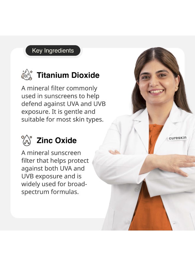 Cureskin واقي شمس معدني بلمسة نهائية غير لامعة مع تلوين SPF 50 PA++++ | حماية واسعة النطاق من الشمس (UVA/UVB/IR) مع ثاني أكسيد التيتانيوم، 50 جرام (عبوة واحدة) - Image 4